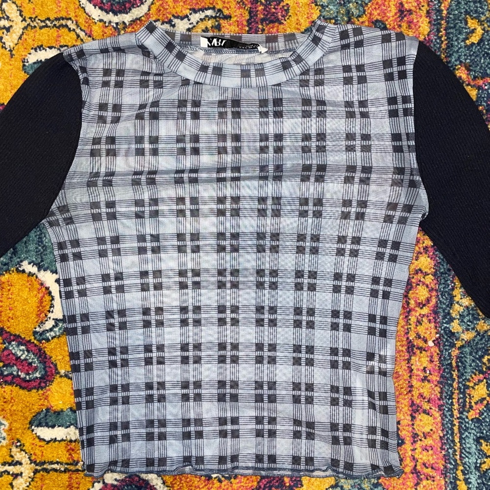 Zara sheer plaid long sleeve in a size medium.